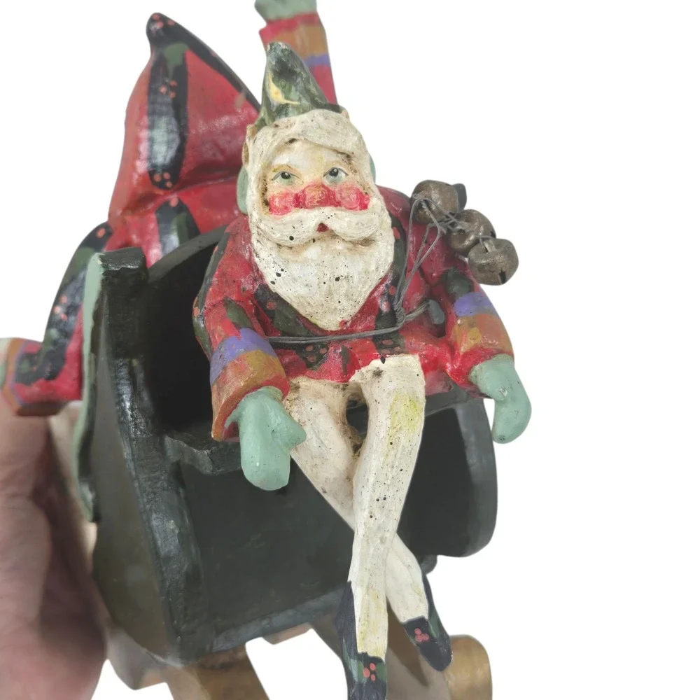 Vtg 1989 House of Hatten Santa in Sleigh Figurine Denise Calla Paper Mache 9 in